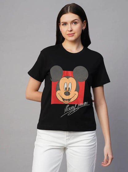 Ladies Printed Black T-Shirt