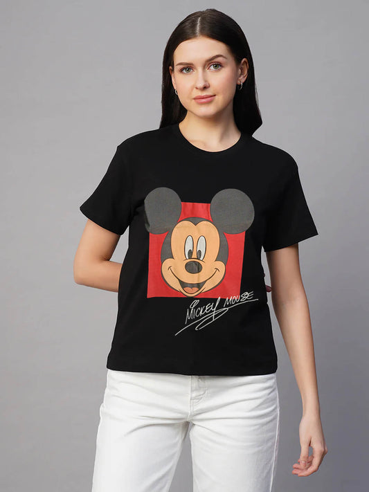 Ladies Printed Black T-Shirt