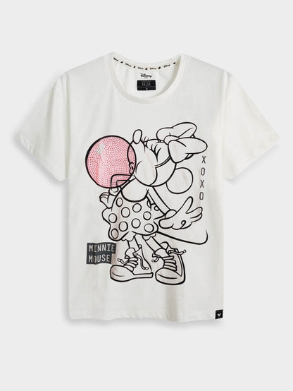 Ladies Studded White T-Shirt