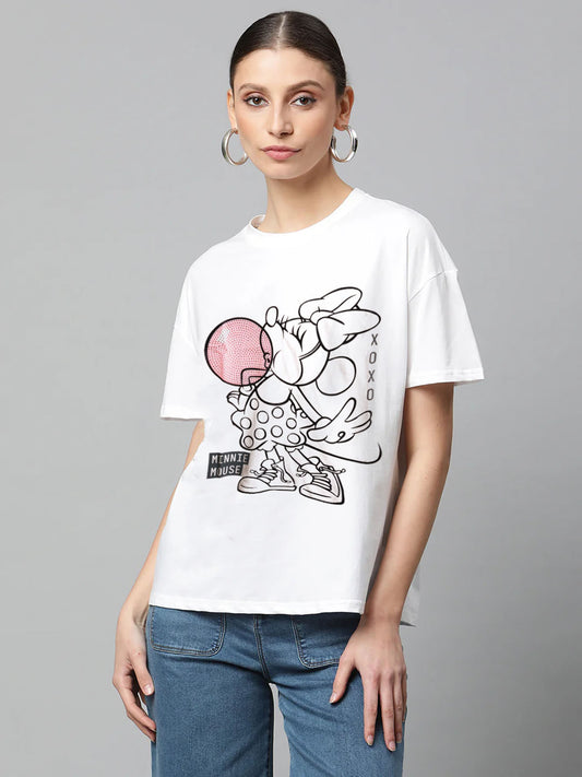 Ladies Studded White T-Shirt