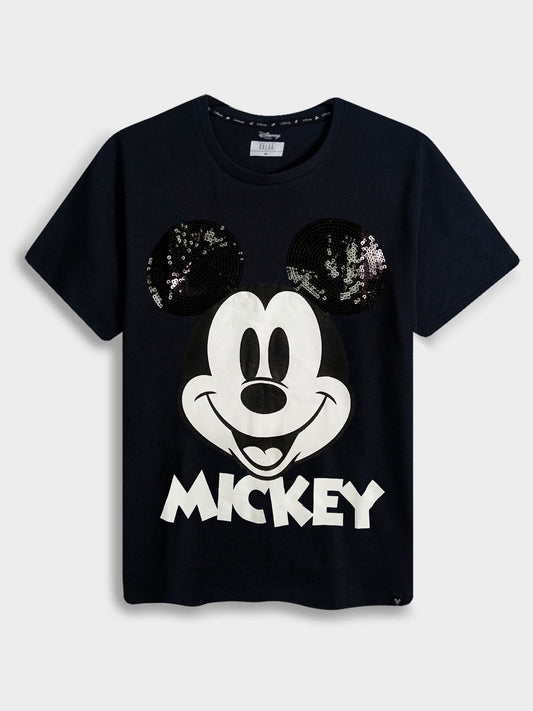 Ladies Sequined Black T-Shirt