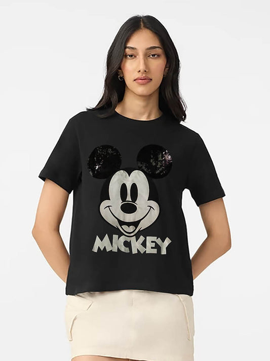 Ladies Sequined Black T-Shirt