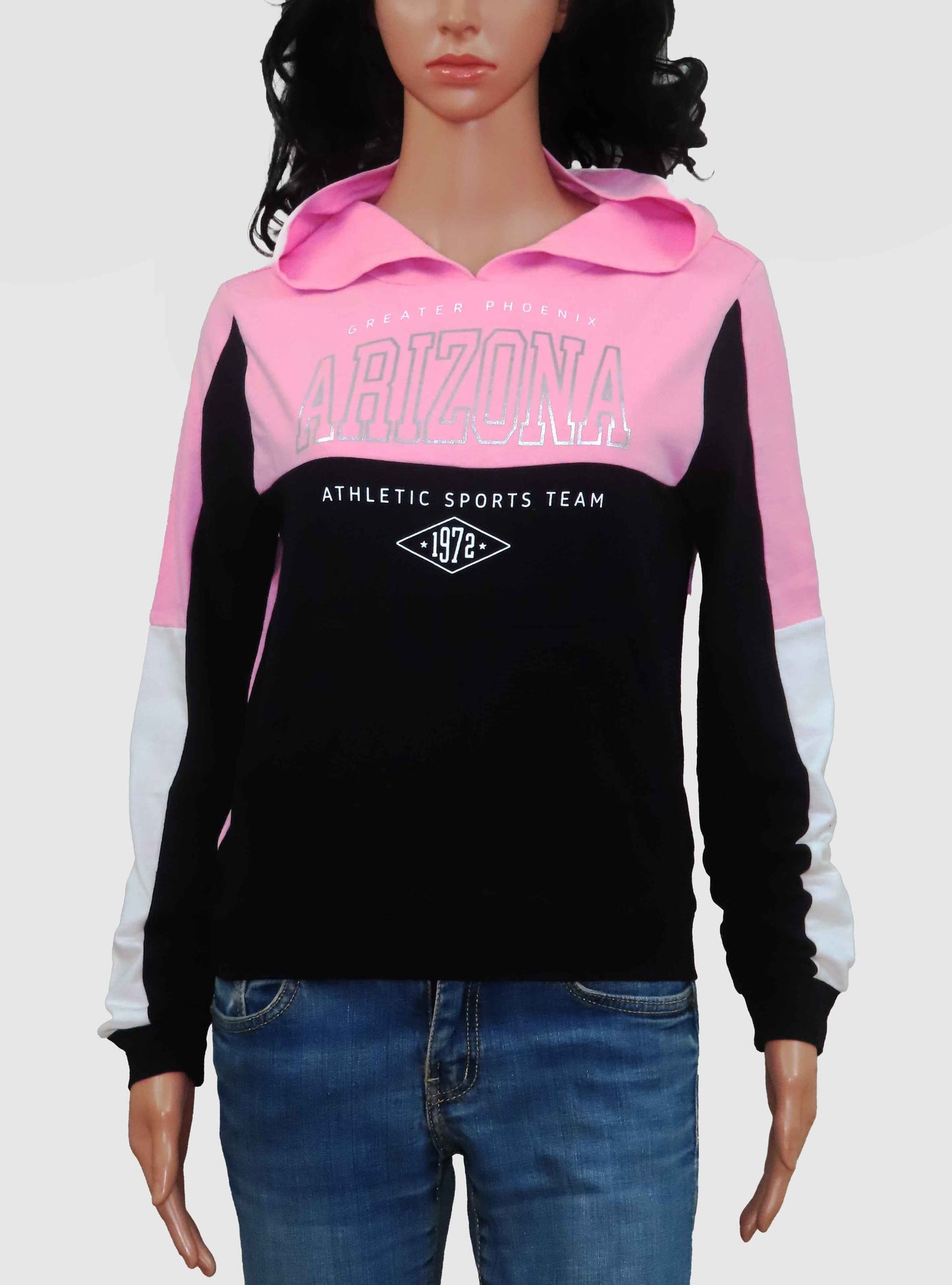 Ladies Hooded Pullover Pink Sweatshirt