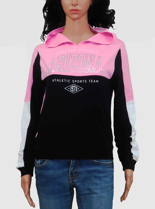 Ladies Hooded Pullover Pink Sweatshirt