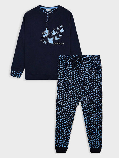 Ladies Printed Interlock Winter Pyjama Set Box Pack