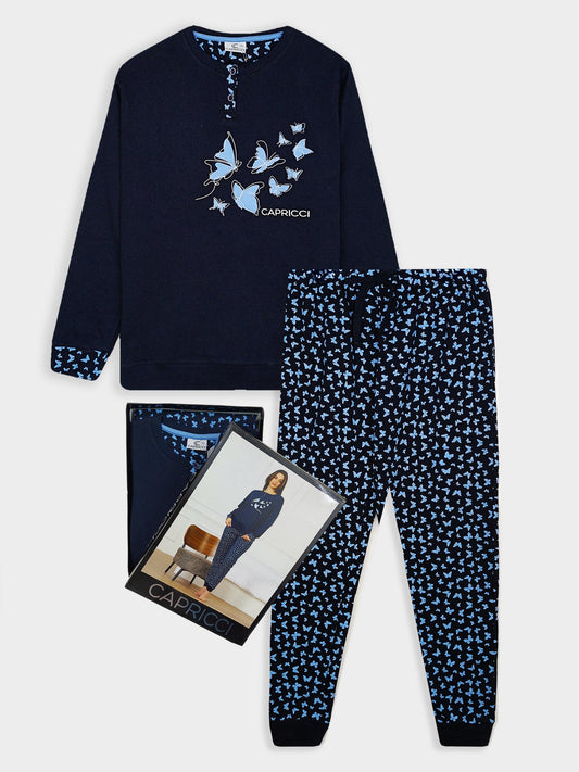 Ladies Printed Interlock Winter Pyjama Set Box Pack