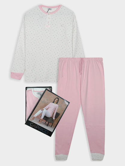 Ladies Printed Interlock Winter Pyjama Set Box Pack