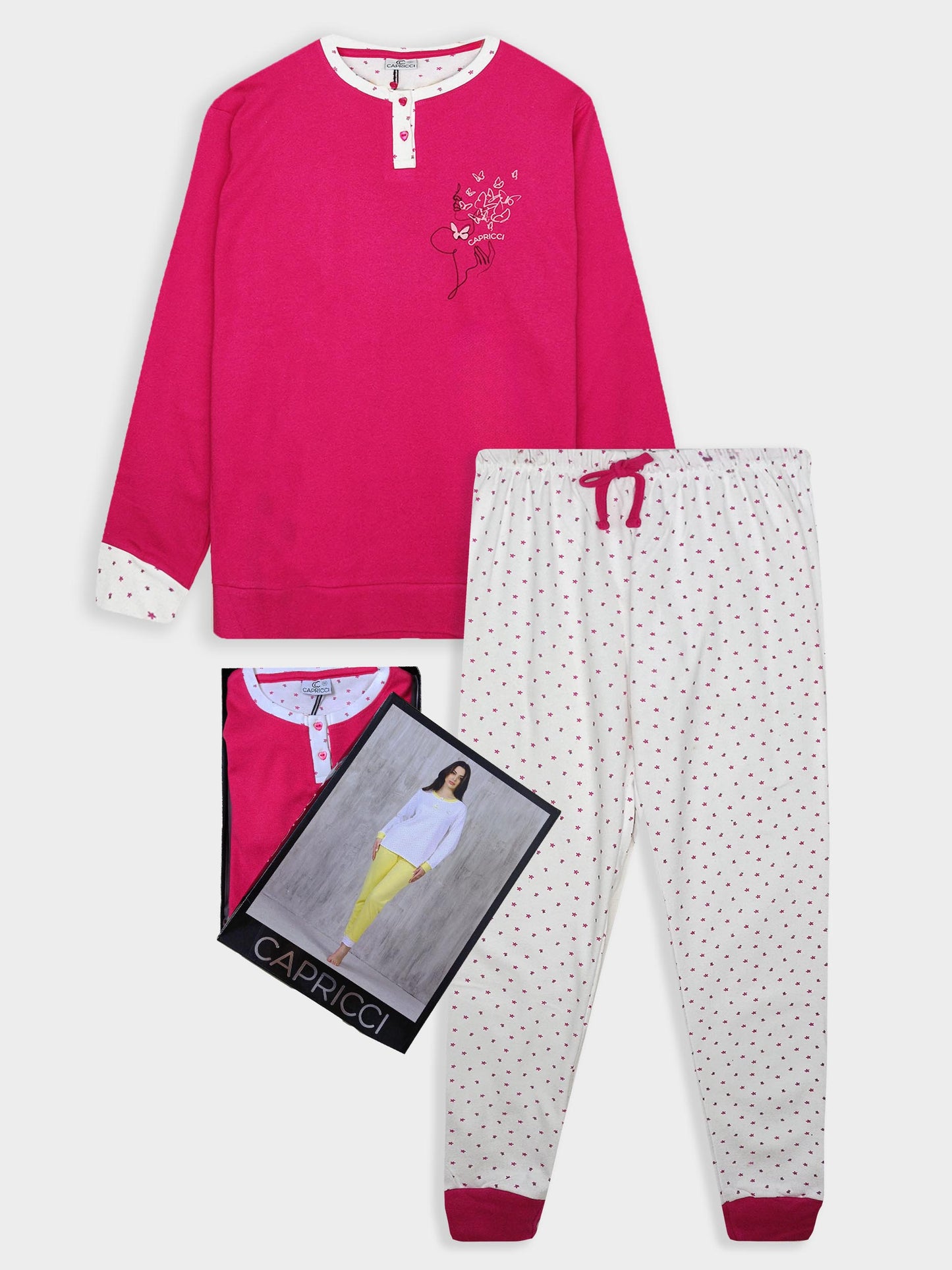 Ladies Printed Interlock Winter Pyjama Set Box Pack