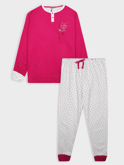 Ladies Printed Interlock Winter Pyjama Set Box Pack