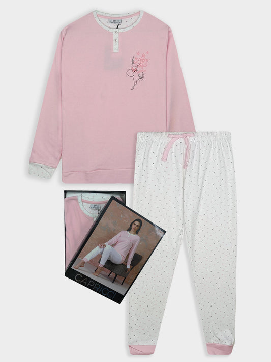 Ladies Printed Interlock Winter Pyjama Set Box Pack