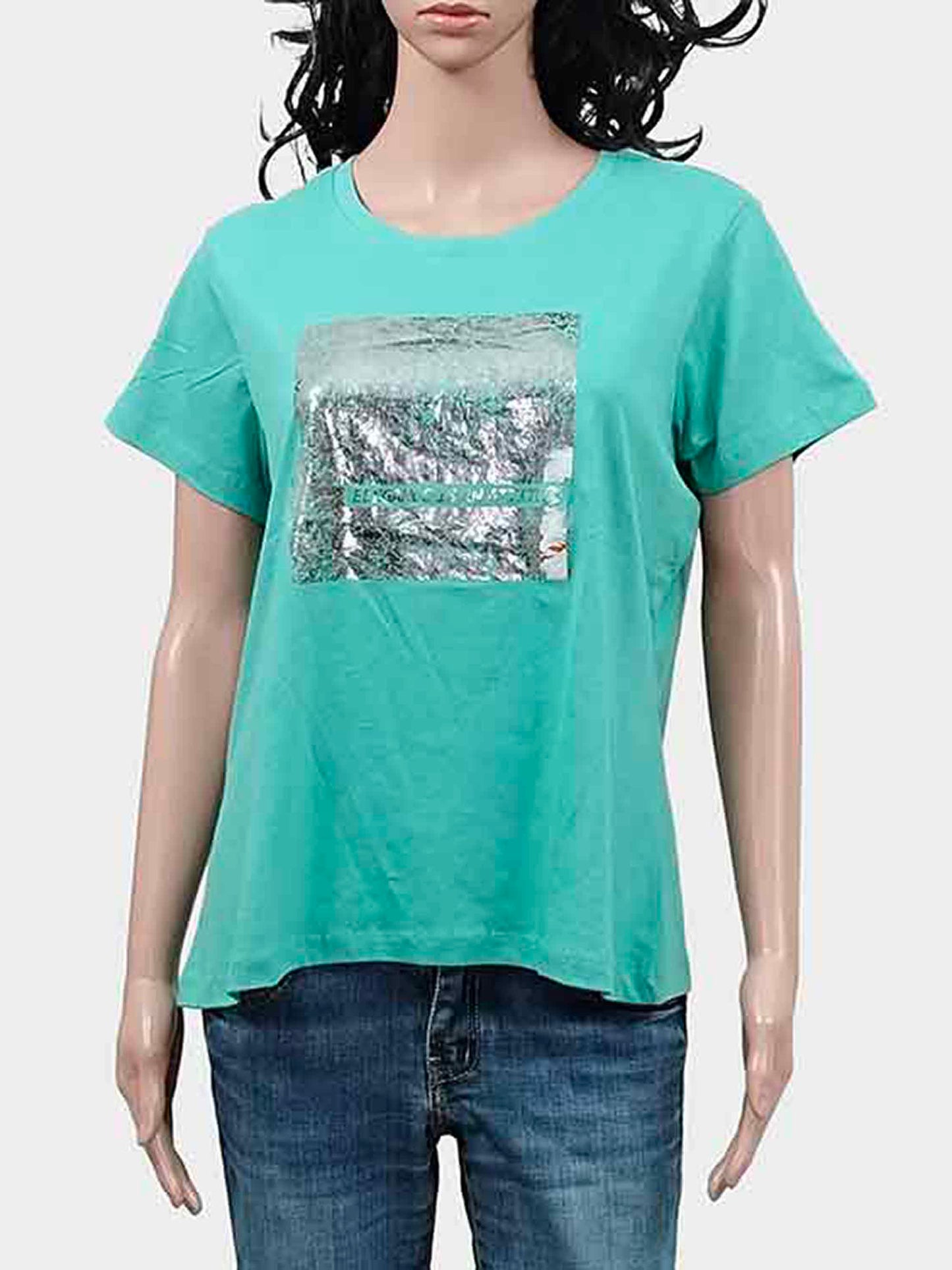 Ladies Foil Printed Top Green