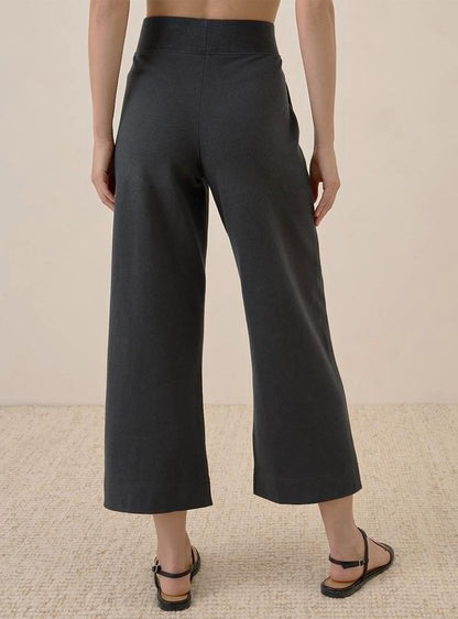Ladies Knit Wide Leg Charcoal Crop Pant