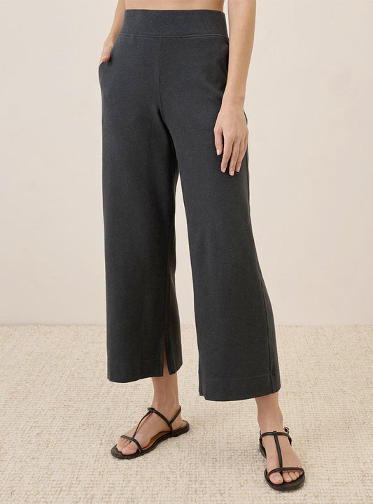 Ladies Knit Wide Leg Charcoal Crop Pant