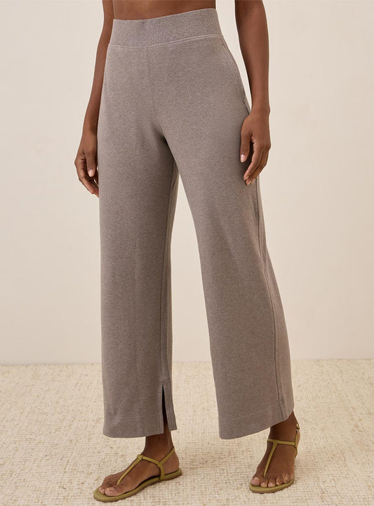 Ladies Knit Wide Leg Crop Pant Taupe