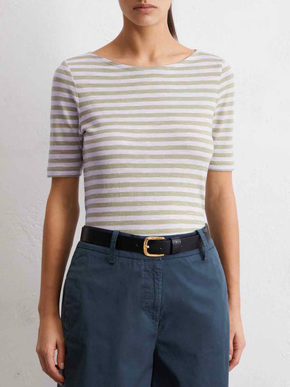 Ladies Striped Boat Neck T-Shirt