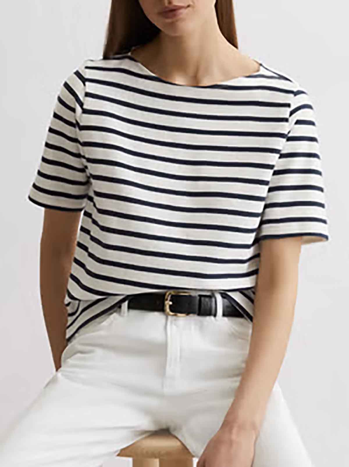 Ladies Striped Boat Neck T-Shirt