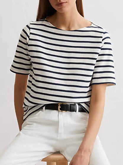 Ladies Striped Boat Neck T-Shirt