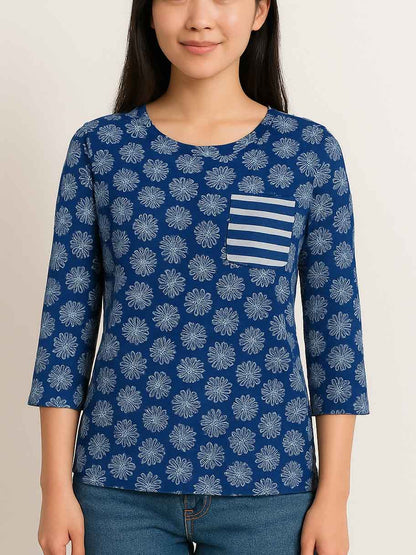 Ladies 3/4th Sleeve Navy AOP Top
