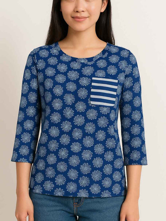 Ladies 3/4th Sleeve Navy AOP Top