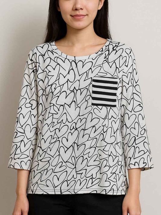 Ladies 3/4th Sleeve White AOP Top