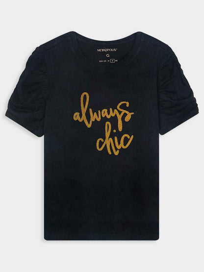 Ladies Stretch Bling Black T-Shirt