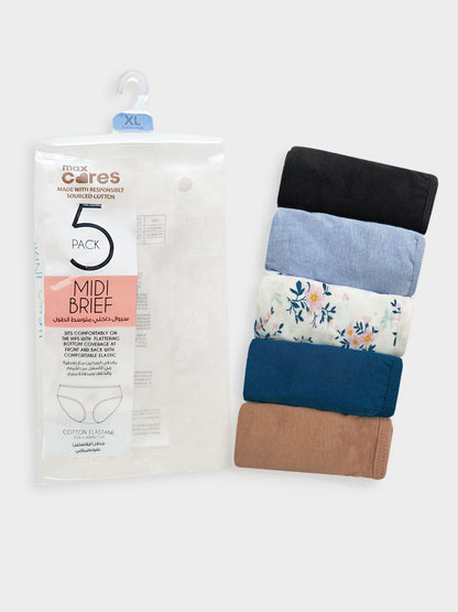 Ladies 5 Pack Stretch Midi Briefs