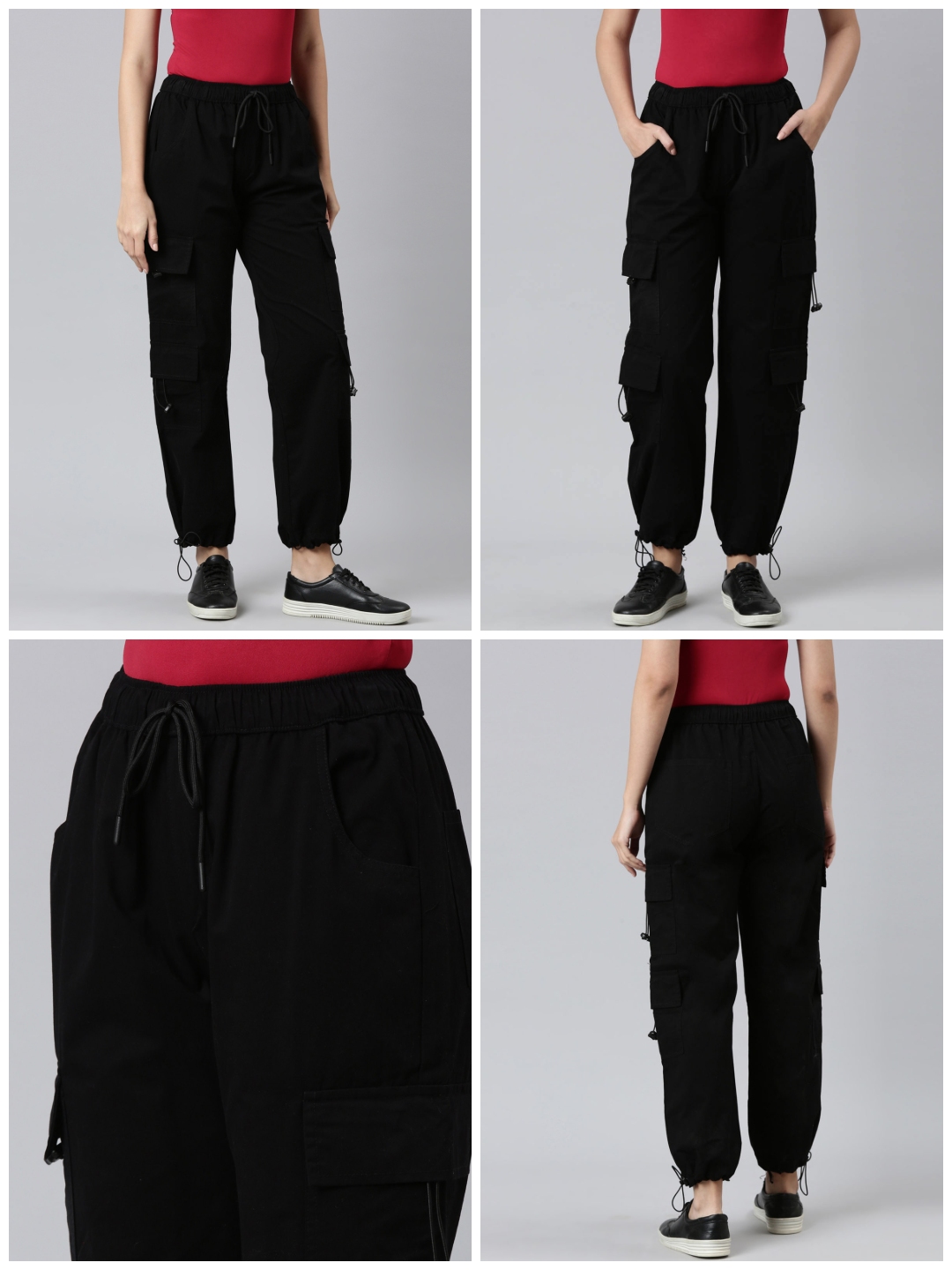 Ladies Cotton Black Cargo Pant