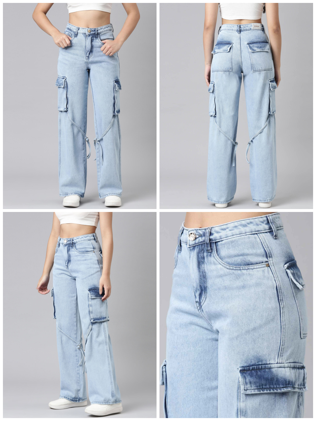 Ladies Washed Cargo Jeans Blue