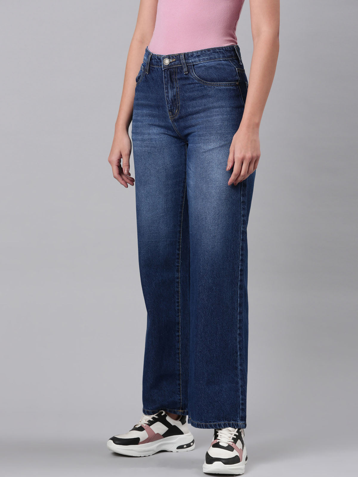 Ladies Washed Navy Jeans