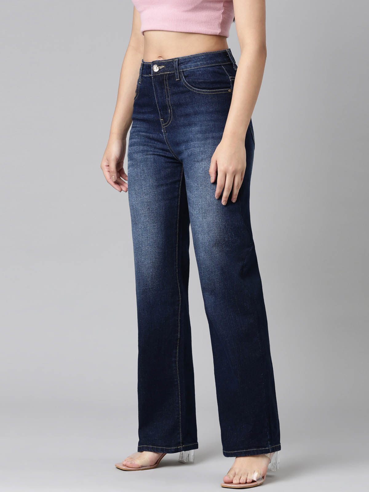 Ladies Washed Blue Jeans