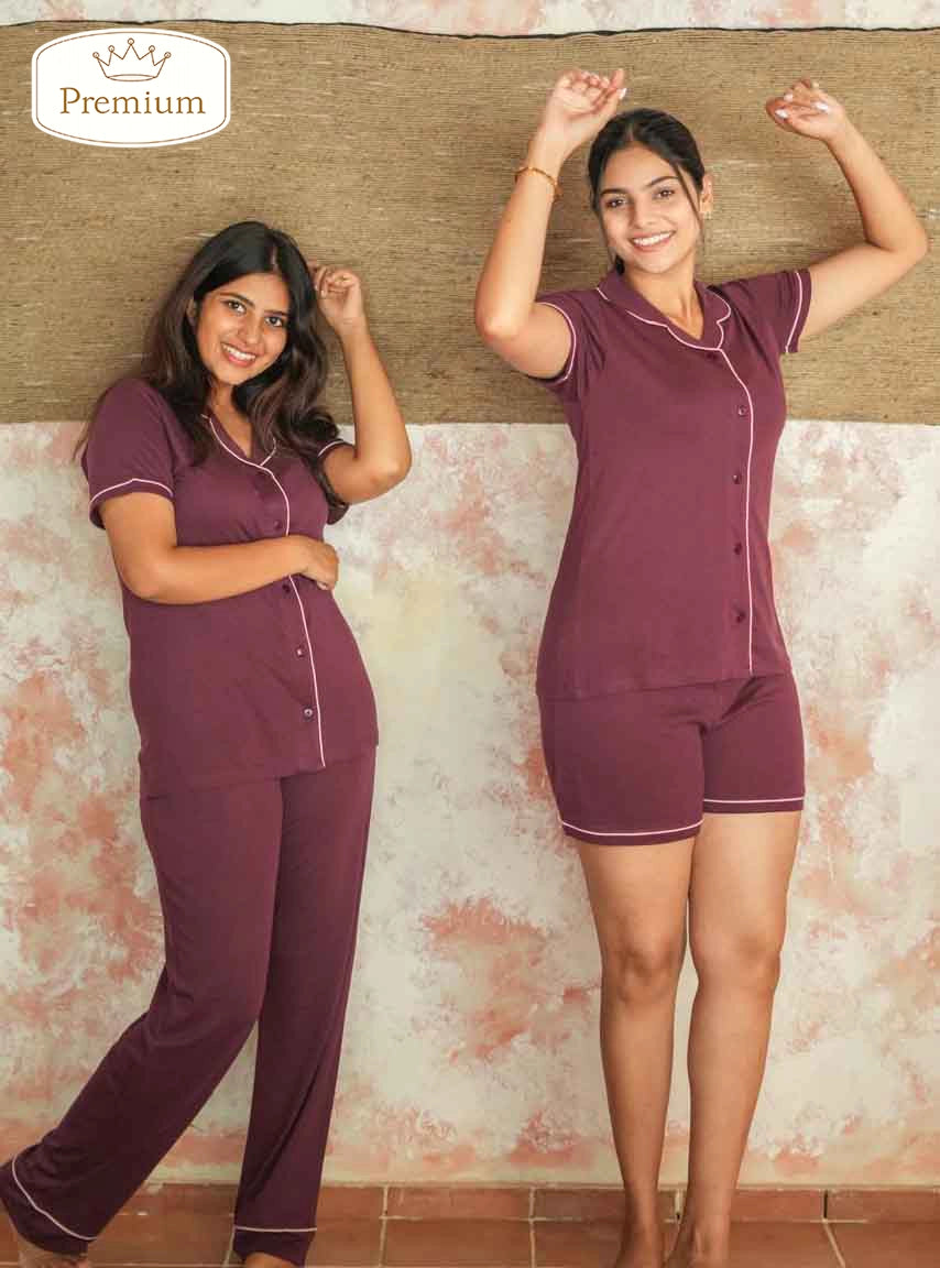 Ladies Sleepwear 3 Pc Set Maroon