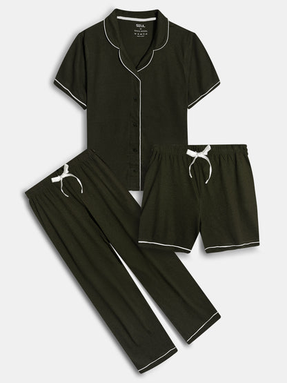 Ladies Sleepwear 3 Pc Set Olive