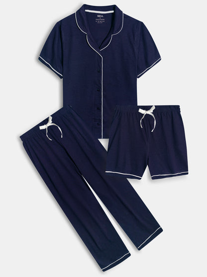 Ladies Sleepwear 3 Pc Set Navy