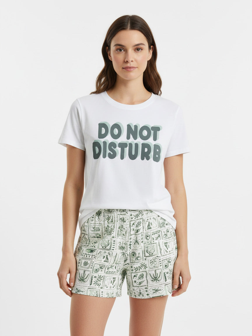 Ladies Printed Shorty Set Off White