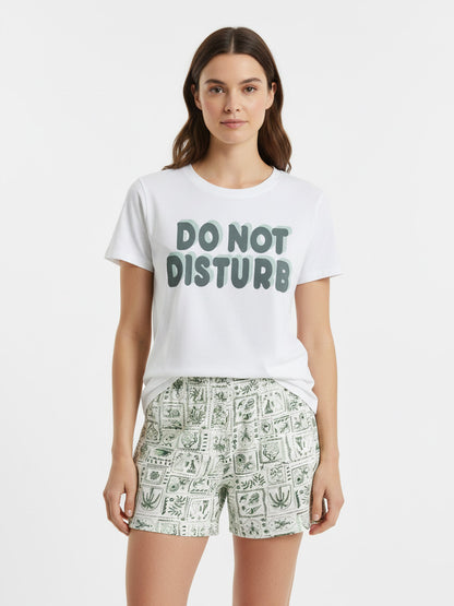 Ladies Printed Shorty Set Off White