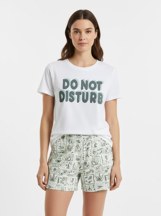 Ladies Printed Shorty Set Off White