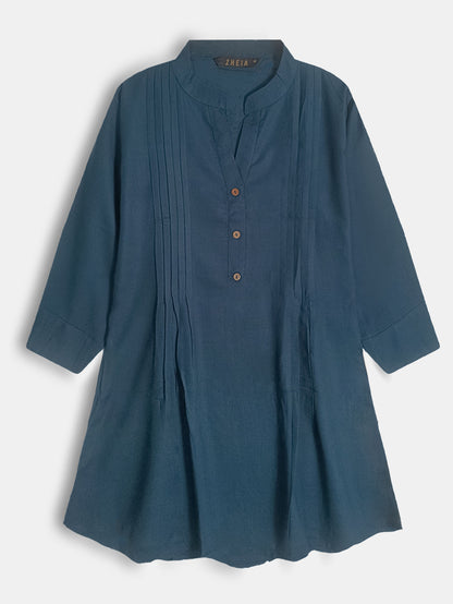 Ladies Pleated Slim Fit Blue Top