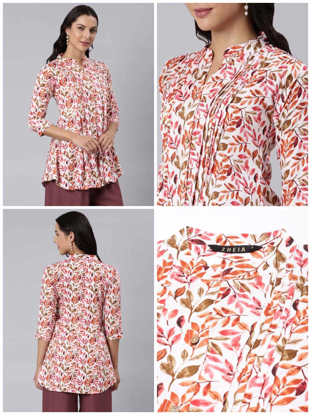 Ladies Slim Fit Leaf AOP Top