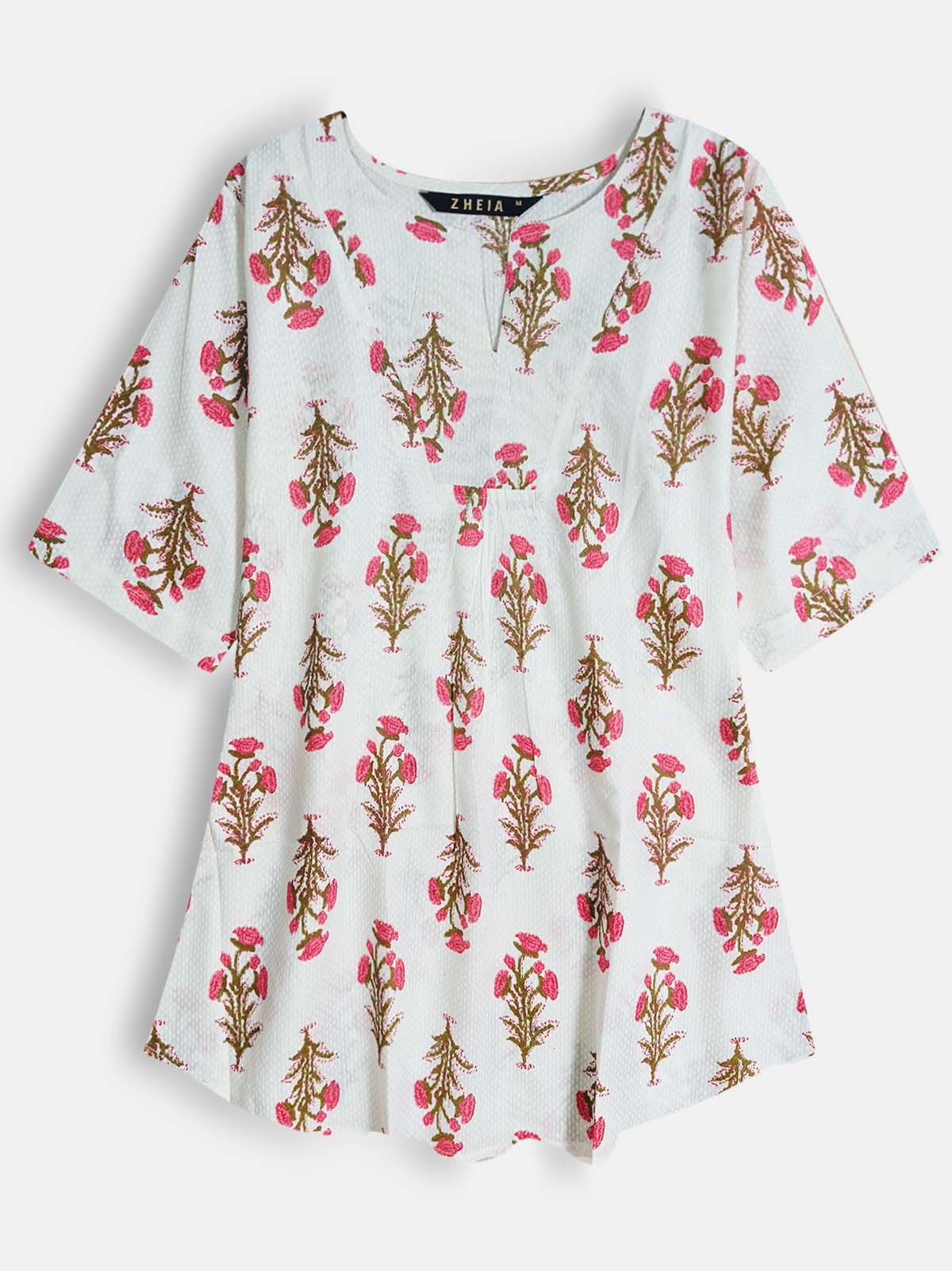 Ladies Slim Fit Pink Floral Print Top