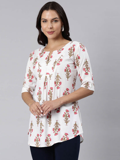 Ladies Slim Fit Pink Floral Print Top
