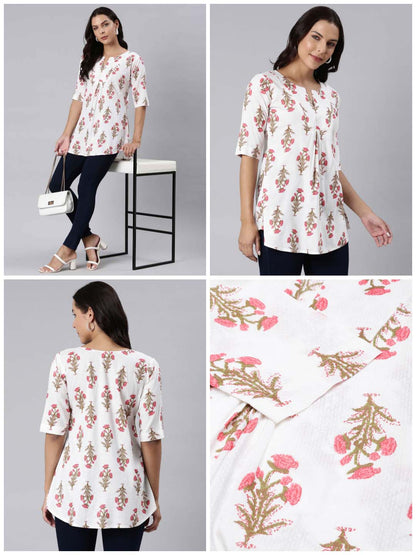 Ladies Slim Fit Pink Floral Print Top