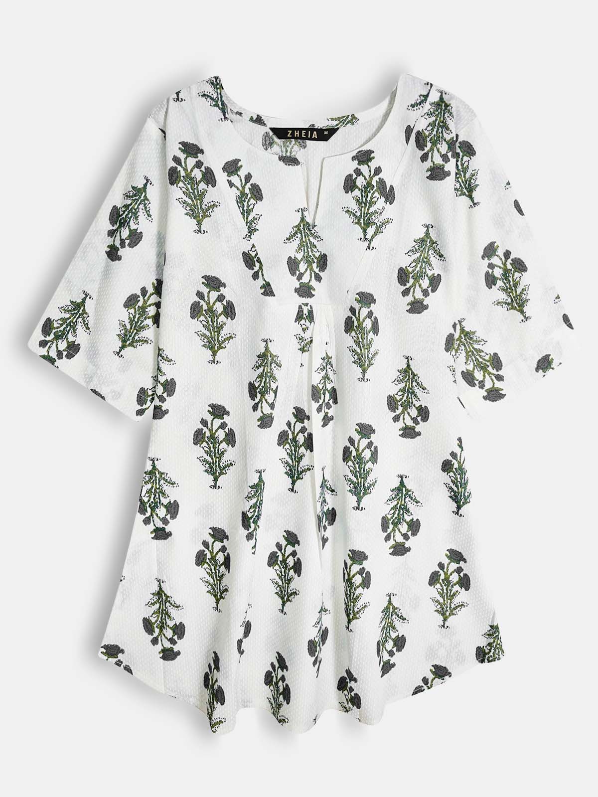 Ladies Slim Fit Green Floral Print Top