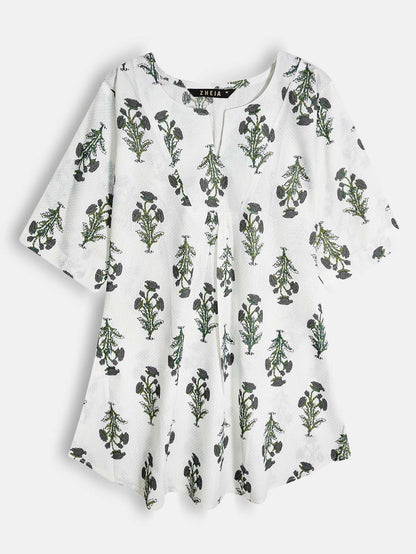 Ladies Slim Fit Green Floral Print Top