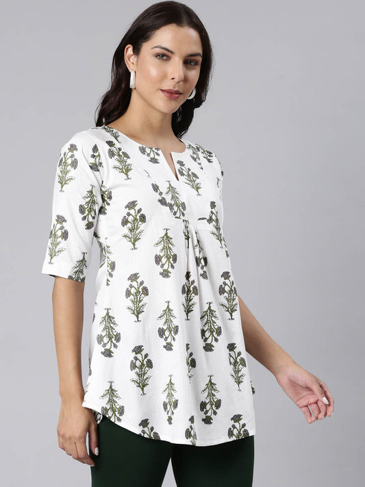Ladies Slim Fit Green Floral Print Top