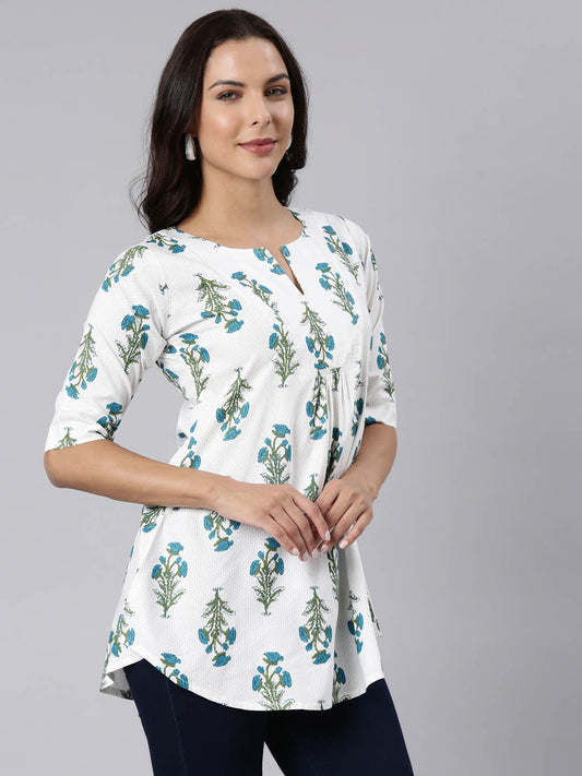 Ladies Slim Fit Blue Floral Print Top