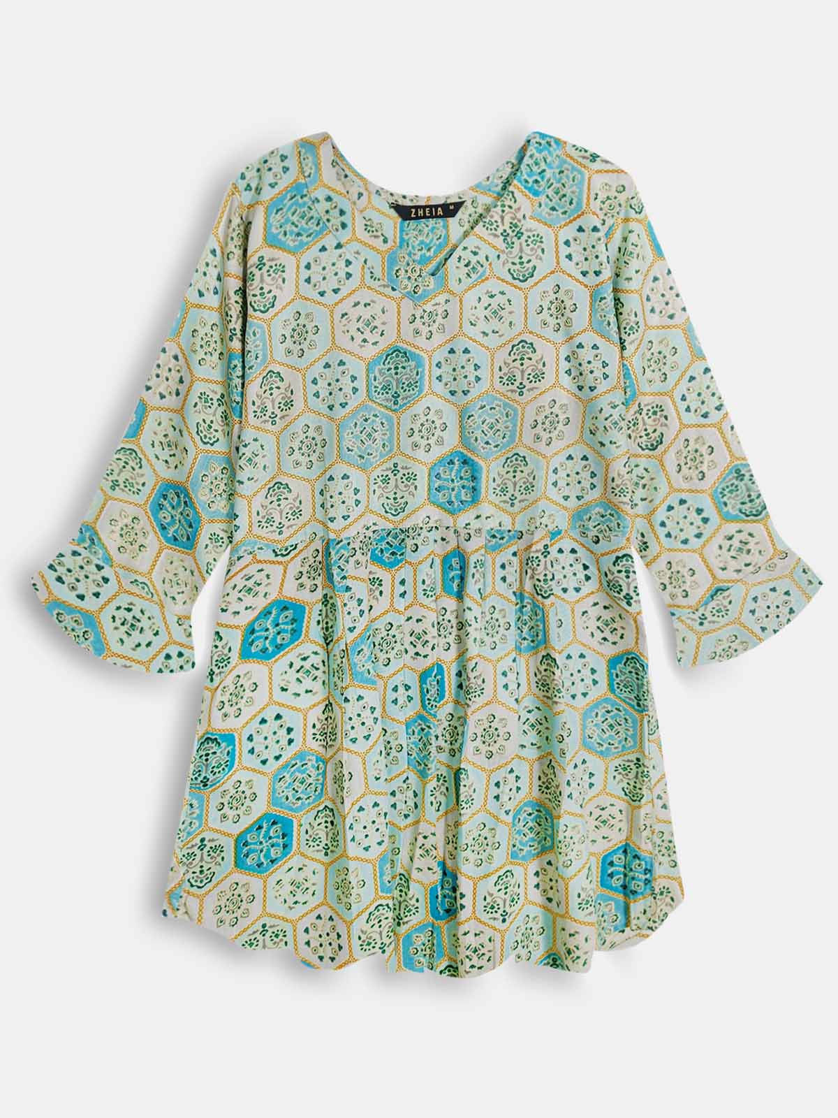 Ladies Slim Fit Teal AOP Top