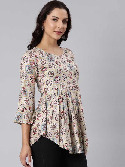 Ladies Slim Fit Peach AOP Top