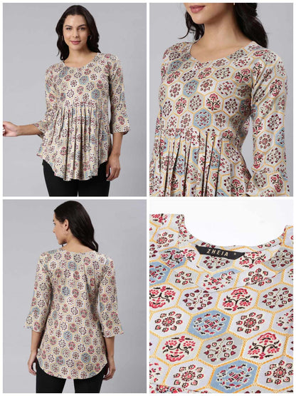 Ladies Slim Fit Peach AOP Top