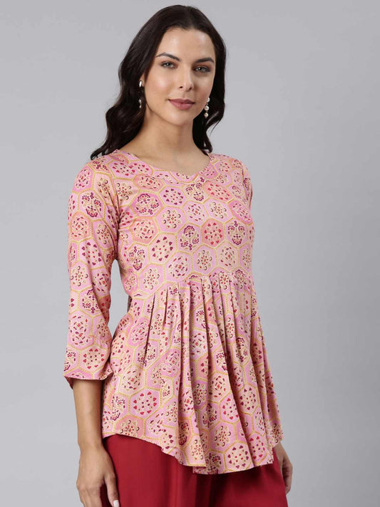 Ladies Slim Fit Pink AOP Top