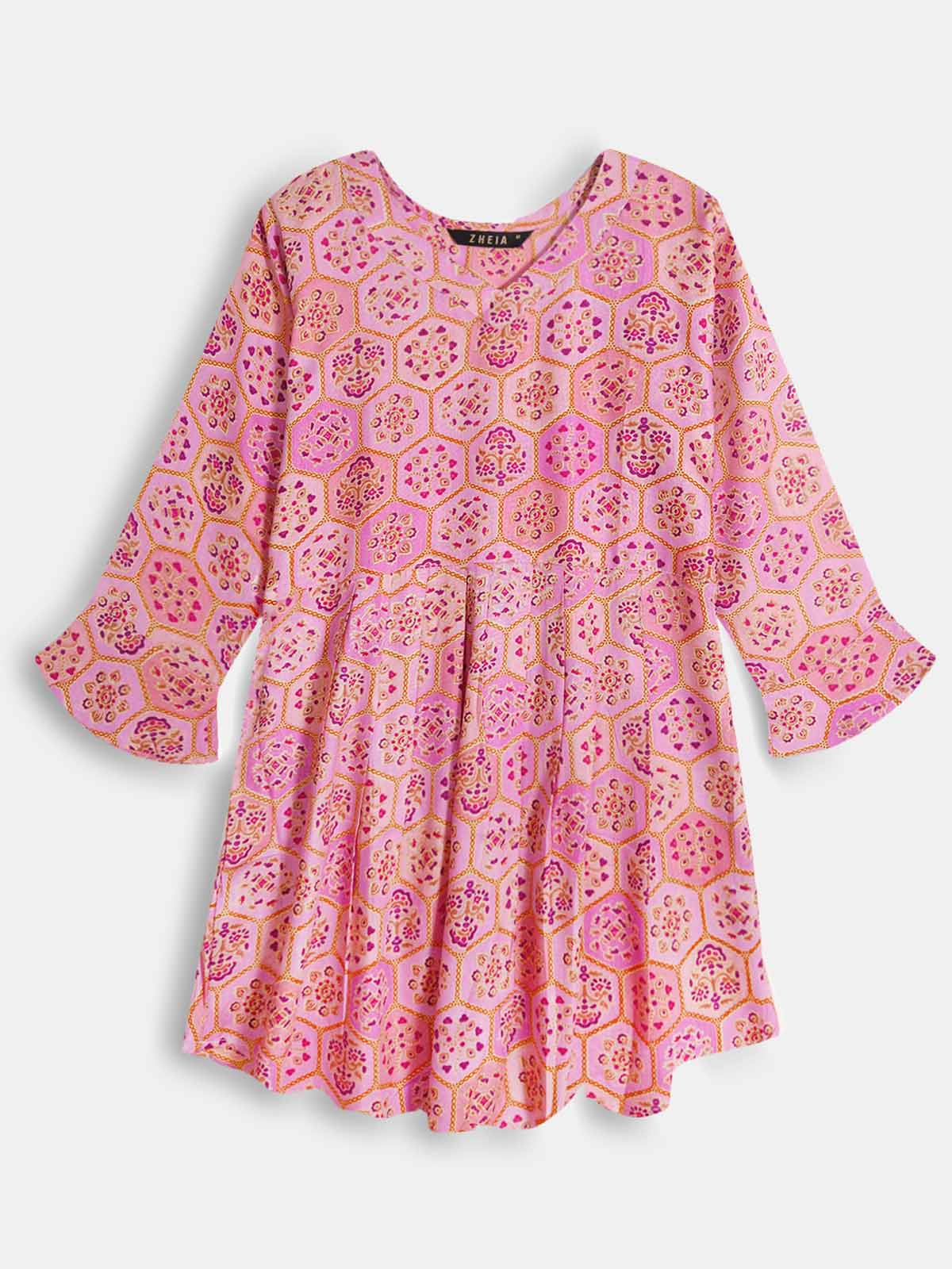 Ladies Slim Fit Pink AOP Top